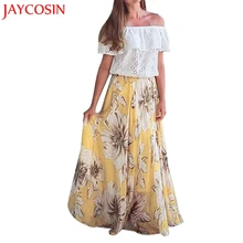 Женские цветочные Джерси Цыганский длиной макси юбкой пляжные Защита от солнца y7718