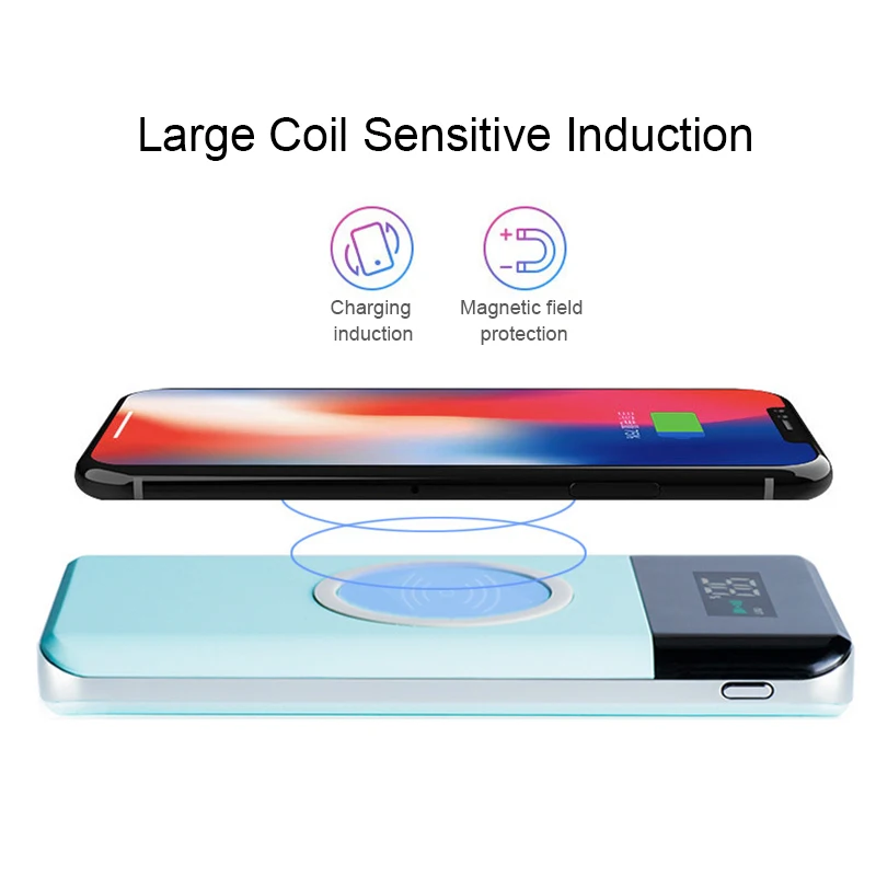10000mAh Wireless Charging Dual USB Power Bank Wireless Charger Poverbank Battery External Portable with LED Light for Phones