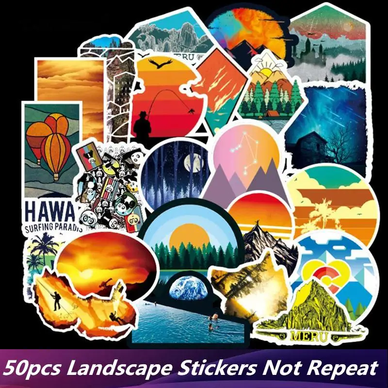 50Pcs Retro Adventure Travel Outdoor Laptop Cartoon Luggage Motorcycle Stickers 