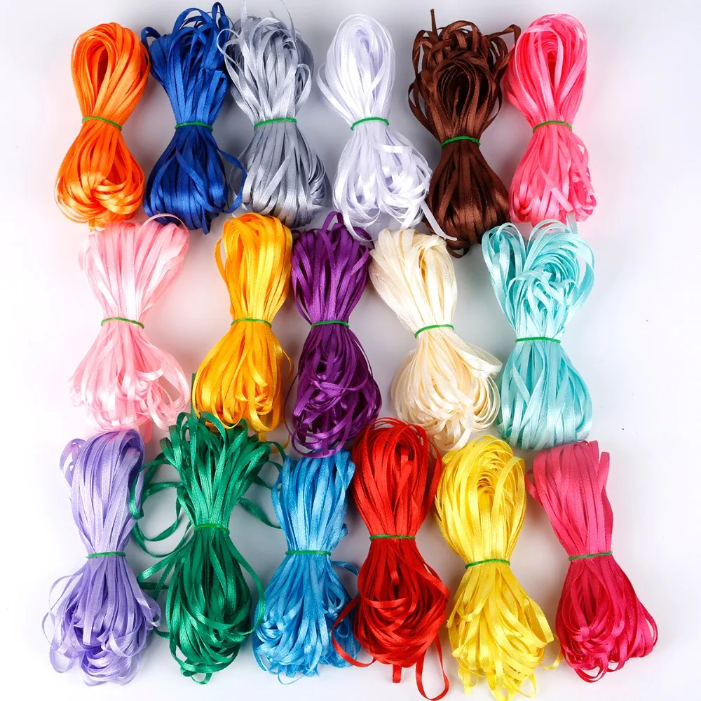 

25yards/lot 3mm 1/8" 21 Colors Solid Satin Ribbon For Wedding Decoration Candy Cake DIY Wrapping Wedding Craft Accessories
