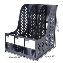 3 Sections Desktop Magazine File Rack Paper Book Hold Office Document Tray Box
