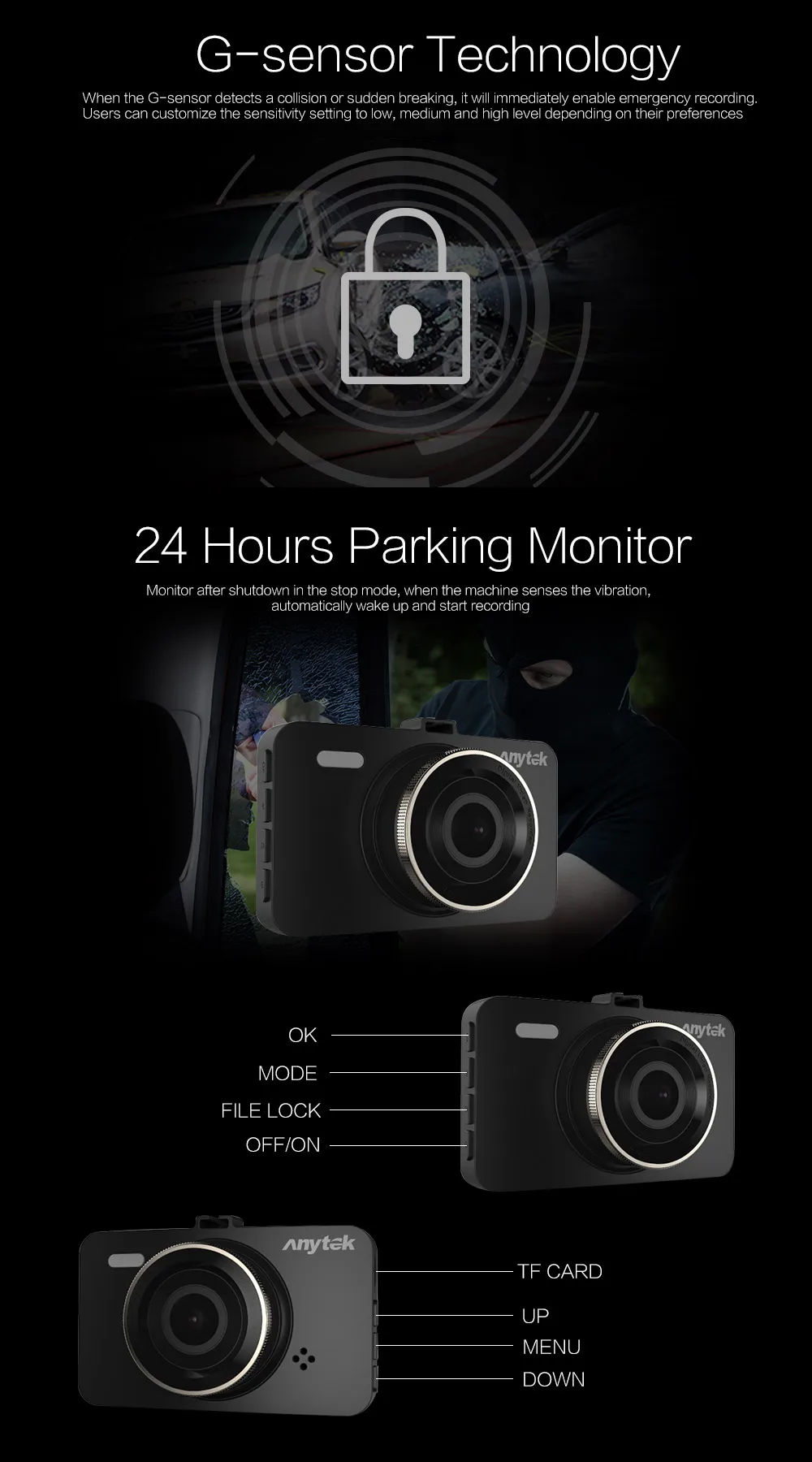 Xiaomi Mijia Dash Cam camera A78 Anytek 3,0 дюймов регистратор вождения 1920*1080G-sensor 200 мАч полимерный аккумулятор поддержка 32 Гб TFCard