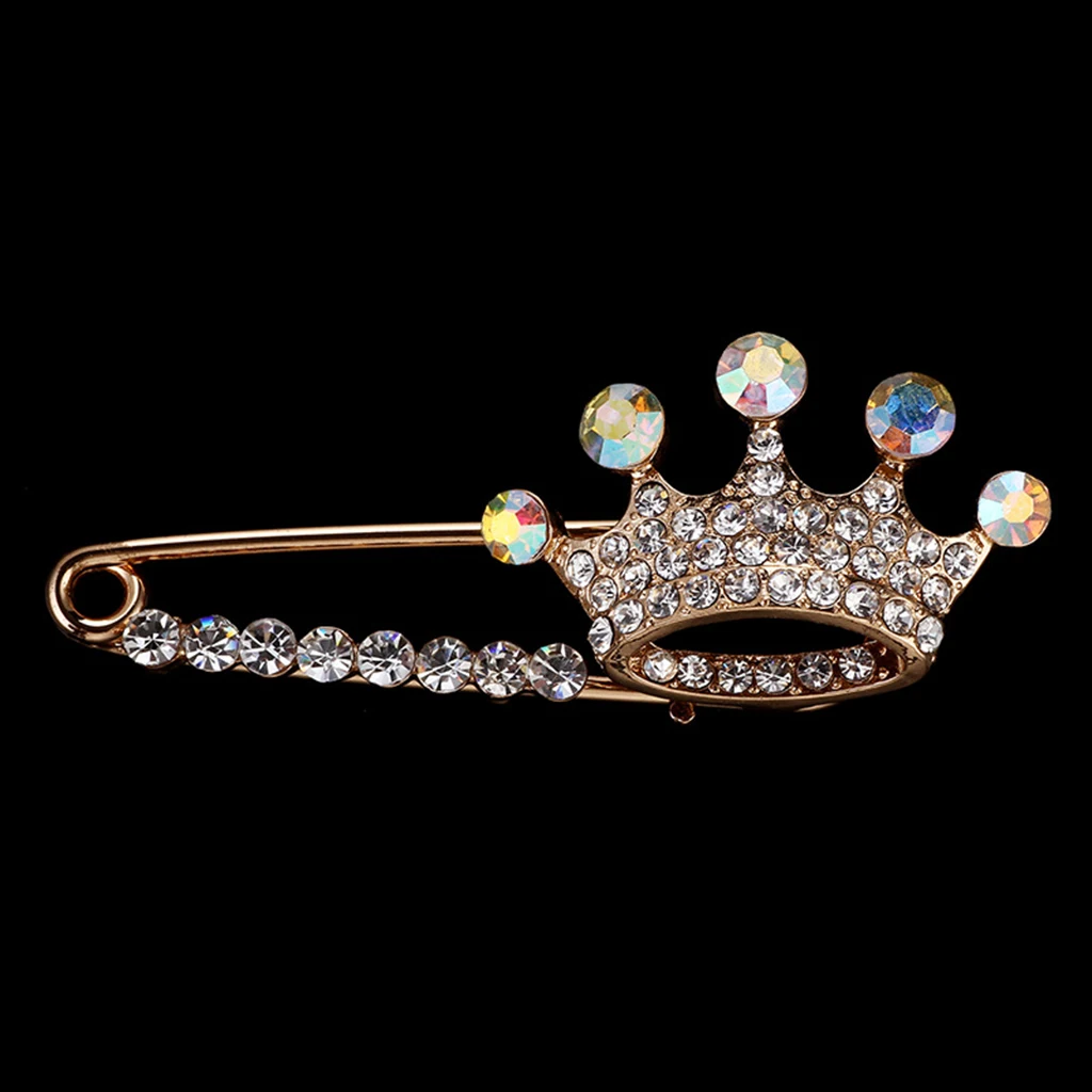 Gold Alloy Metal Charm Crystal Safety Pin brooch Sweater Cardigan Decoration