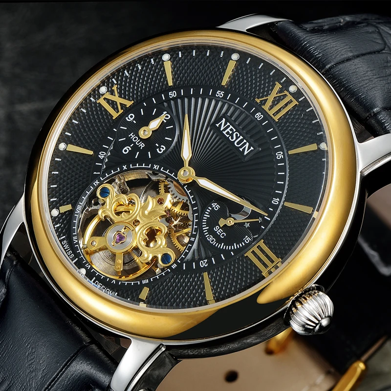 Швейцария Nesun полые Tourbillon часы Для мужчин Элитный бренд автоматические
