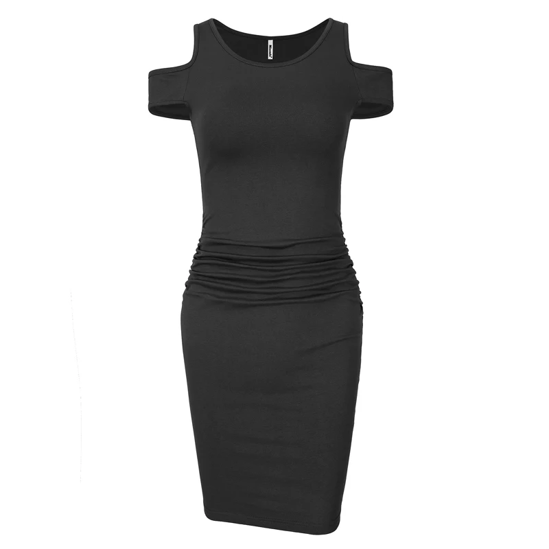 Missufe Womens Ruffle Off Shoulder Ruched Bodycon Short Dress