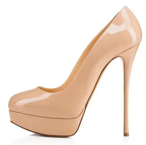 

Woman bright surface black/nude platform high heel pumps Round toe super high thin heel shoes Dress shoes Party shoes