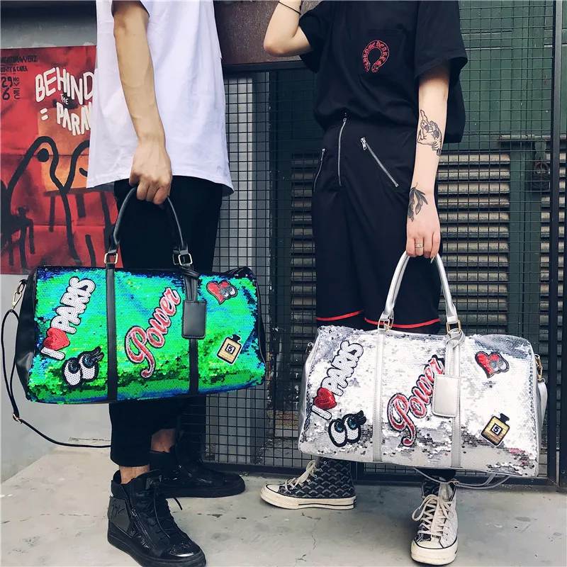

Women Sequins Travel Bag Men's Large Capacity Weekend Bags Clothes Carry On Duffle Pouch Luggage Suitcase Organizer Gear Handbag