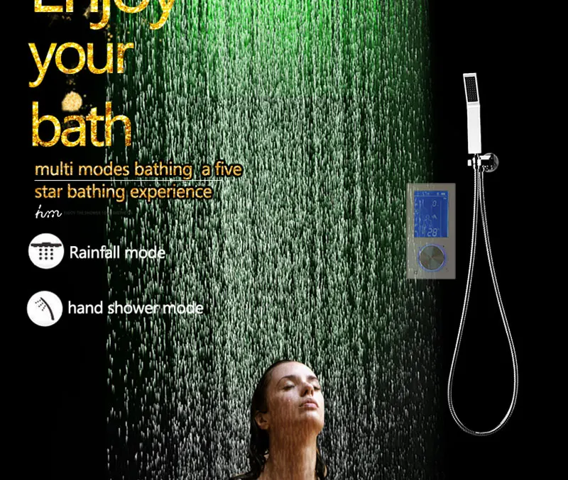 hm Intelligent Digital Display Rain Shower Set Installed in wall 2 Jets LED 24 Rainfall Thermostatic Touch Panel Mixer (4)