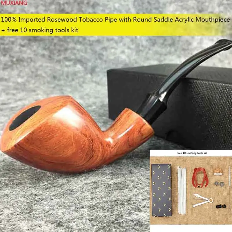 

MUXIANG 10 Tools Kit kevazingo wood Bent Tobacco Pipes for New Smokers 3mm Metal Filter Men Smoking Pipe with Bent Stem ad0027