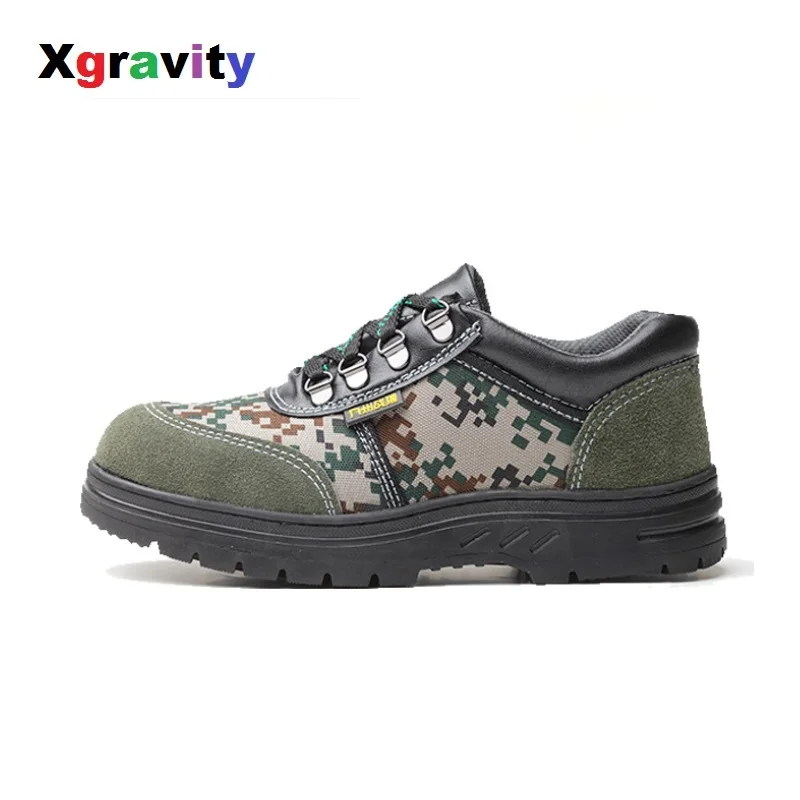 

Xgravity Men Camouflage Army Puncture Proof Boots Outdoor Steel Toe Cap Military Work Anti Puncture Shoes Leisure Men Shoes C301