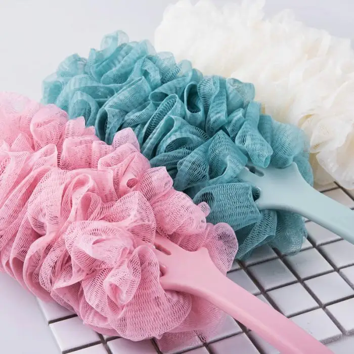 Thick Mesh Bath Ball Non-slip Long Handle Hanging Bath Shower Scrubber Brush Sponge for Bathroom