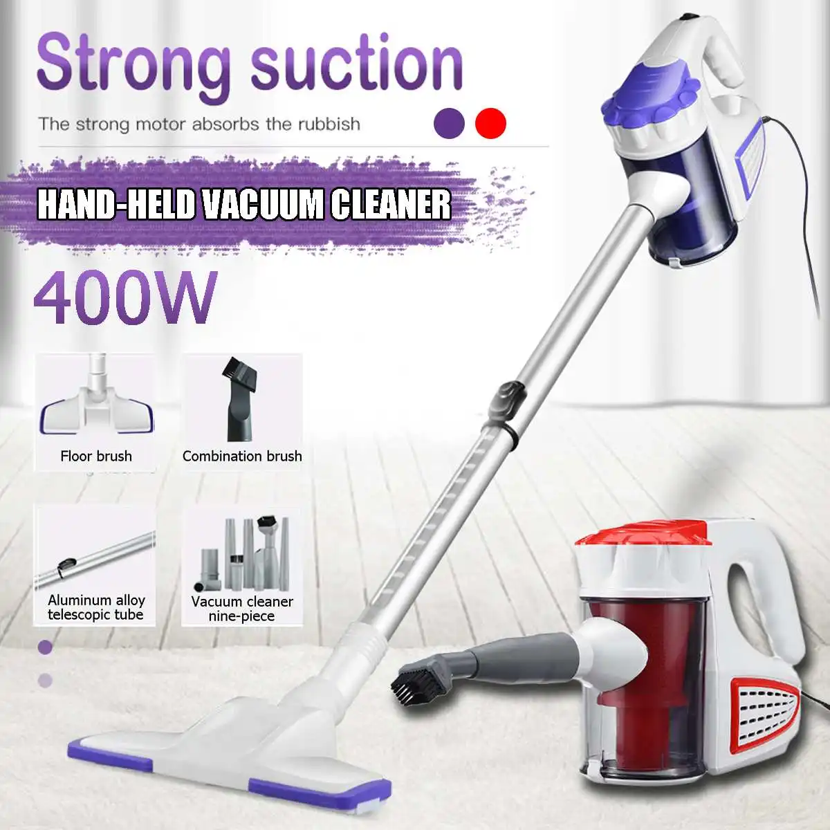 

220v 400W Household Vacuum Cleaner Handheld Vertical Vacuum Cleaner with 9 Brush Cleaning Tool Mute