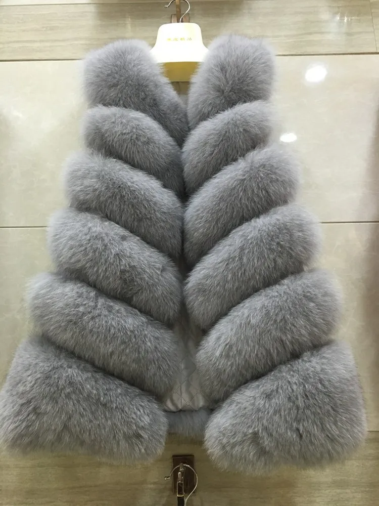 Новинка, женское меховое пальто, 75 см длинный Лисий меховой жилет, зимний теплый жилет, натуральный мех лисы