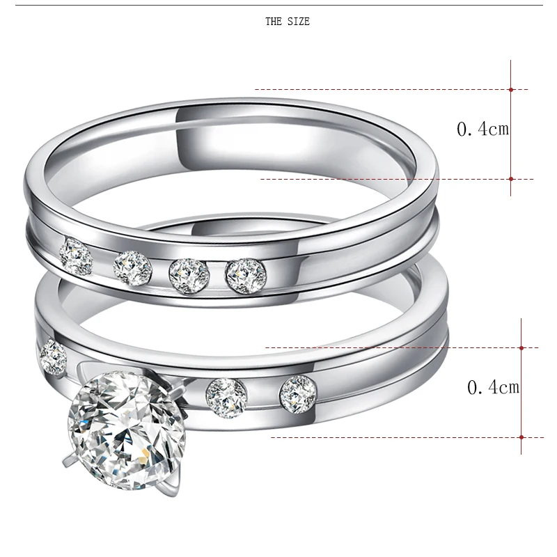 CACANA Stainless Steel Wedding Ring For Lovers IP SILVER Color Crystal CZ Couple Rings Set Men Women Engagement Wedding Rings