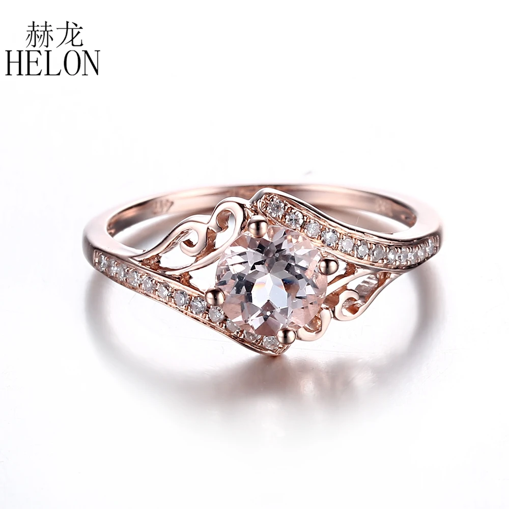 HELON 6 мм круглая форма 0.81ct морганит Твердый 14K розовое золото искусственное кольцо