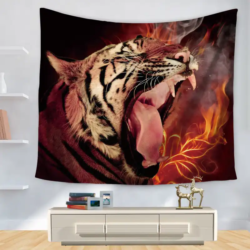 Le Roi De La Forêt Tigre Lion Bohème Tenture Murale Colorée