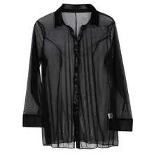 Ladies Blouse Black/Purple Tops See Through Women's Long Sleeve Club Sheer Women's Sheer Shirt Nightwear S-2XL