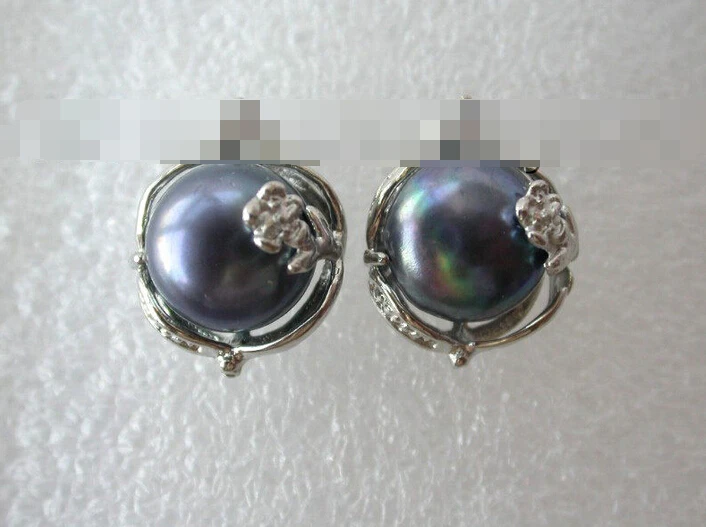 

Hot selling> free shipping 00408 round black freshwater cultured pearl earrings stud -Bride jewelry free shipping