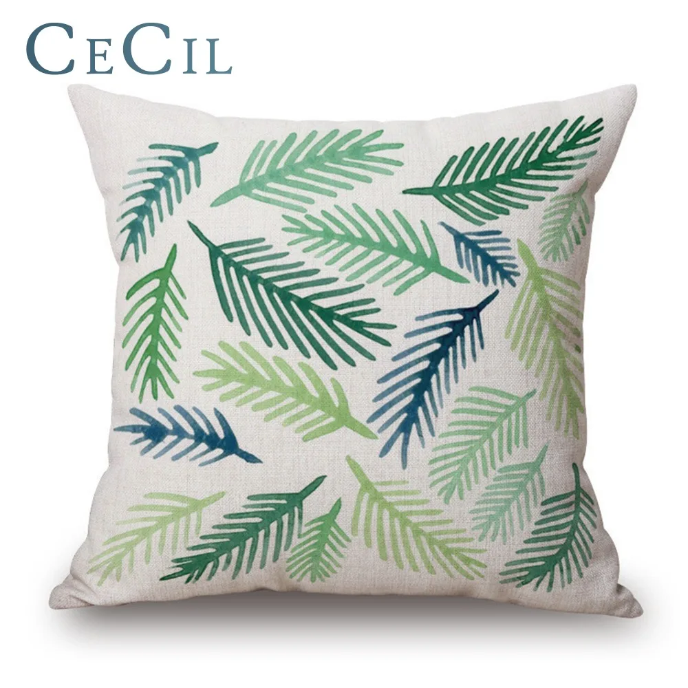 

Tropical Plants Decoration Pillow Cover Northern Simple Leaves Linen Cotton Lumbar Pillow Car Office Cushion Pillow Cover