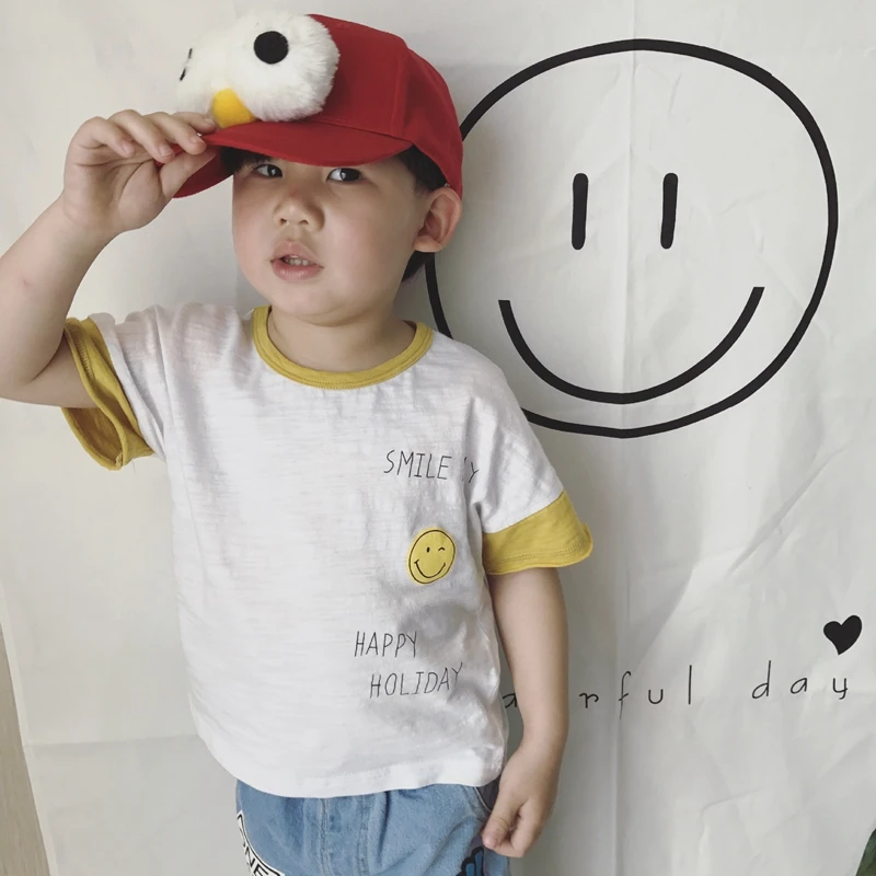 Boys T Shirt Brand Children Clothing Short Sleeve Tees Teen Age Baby Clothing Summer Kids Tops Smiley Cotton Short Sleeved trendy children t shirt boys girl t shirts tees short sleeve shirts summer kids tops cartoon baby boy girls clothes
