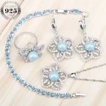 Пресноводный жемчуг, серебро 925, Свадебные Ювелирные наборы для женщин, свадебные кольца, жемчуг, цирконий, серьги, ожерелье, браслет, набор, подарочная коробка