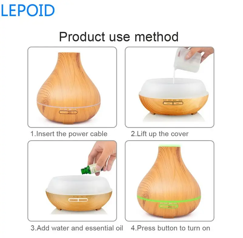 LEPOID ароматический увлажнитель воздуха диффузор эфирного масла деревянный ароматерапия диффузор Fogger с 7 цветов светодиодный свет для дома 400 мл