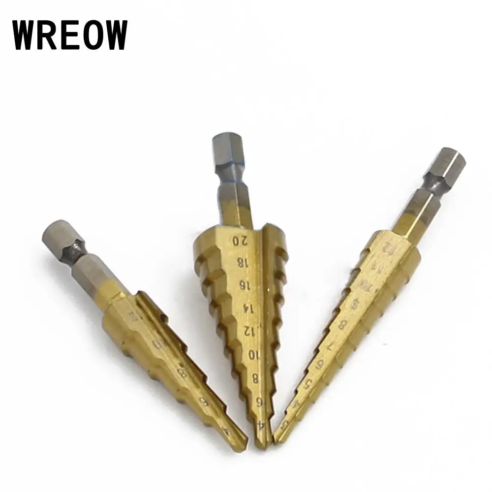 3pcs Hss Step Cone Hex Shank Titanium Coated Metal Drill Bit Cut Tool