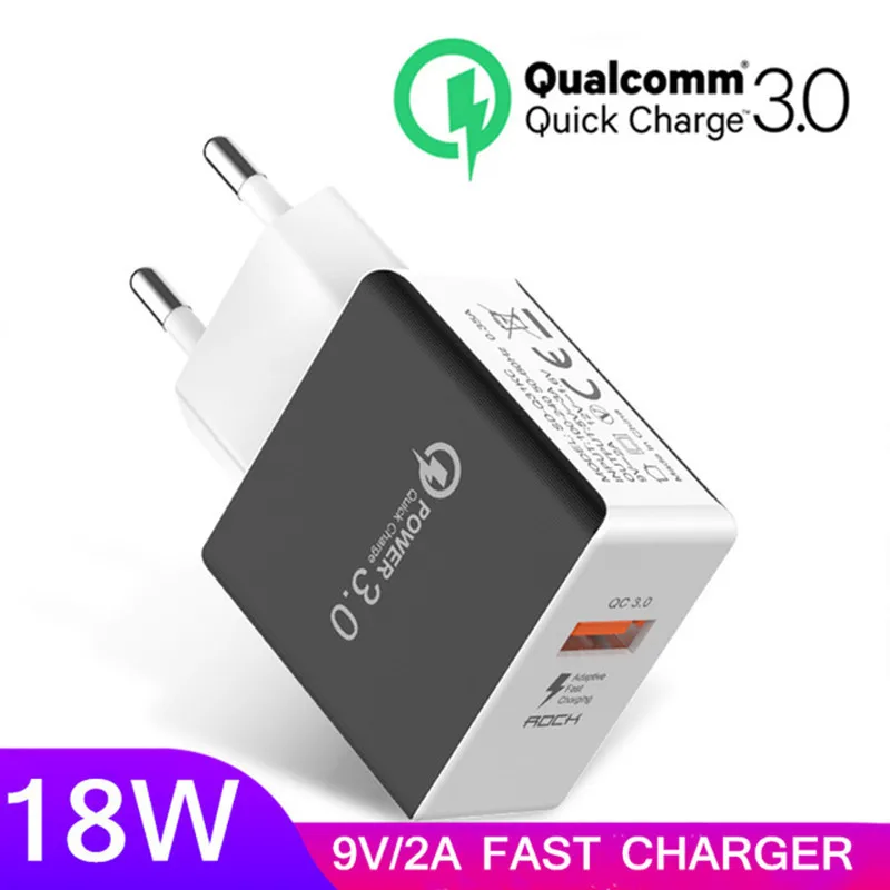 

QC 3.0 USB Quick Phone Charger Travel Wall Adapter 18W QC3.0 FCP Universal For Xiaomi iPhone Samsung Huawei EU Plug cable