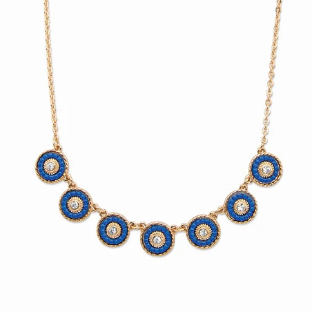 Palm Beach Jewelry 59581 Round Crystal & Blue Beaded 14K Gold-Plated Halo Collar Rolo-Link Necklace 16-19 in.