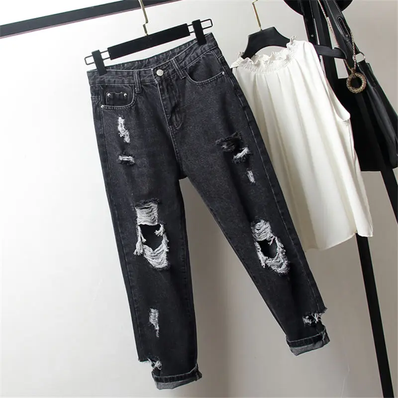4XL Ripped Jeans For Women High Waist Loose Vintage Boyfriend Jeans Femme Denim Harem Pants Streetwear Plus Size Mom Jeans Q1413