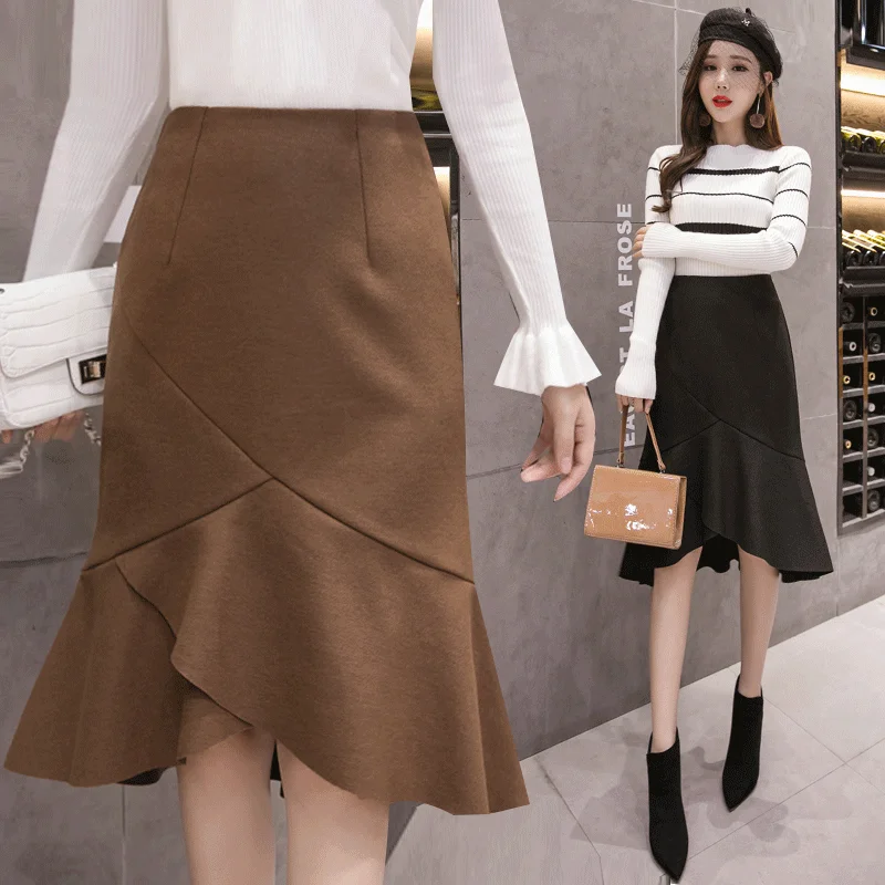 Woman Skirts Ruffled Hems Short Skirt Autumn Package Hip Skirt Korean
