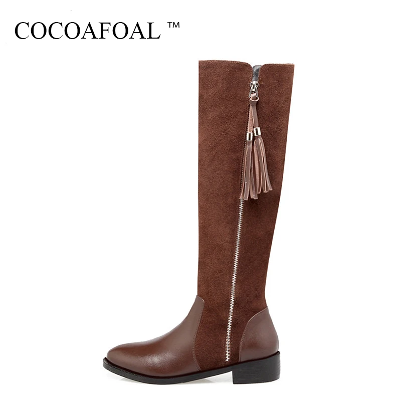 

COCOAFOAL Sexy Metal Decoration Over The Knee Boots Winter Woman Flat Riding Equestrian Boots With Black Fringe Thigh High Boots