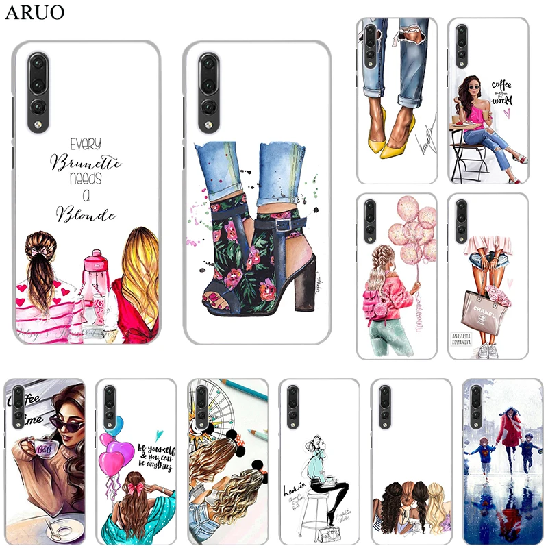 

Fashion girl coffee lady best friend Clear Hard Cover Case for huawei P30Pro P20Pro P10plus P30 P10 P20 P9 lite Psmate2019 P8 P7