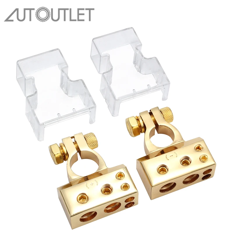 AUTOUTLET цинковый сплав, пластик золото 4/8 Калибр AWG Автомобильный аккумулятор положительные отрицательные клеммный разъем w/пара заглушек комплект терминалов