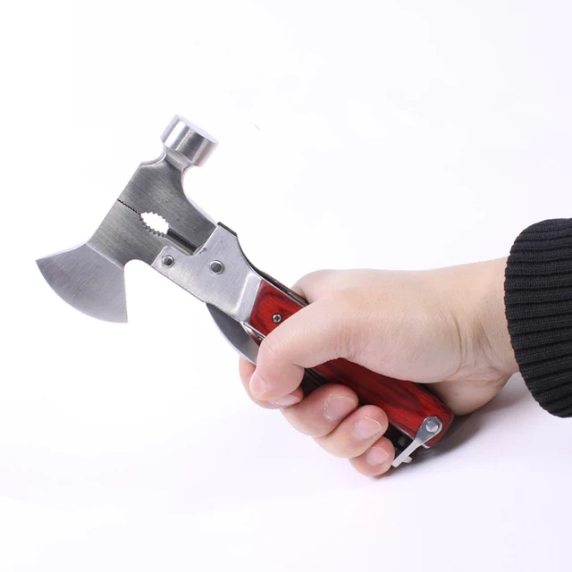 3 Type Multi Camping Axe Hammer Stainless Steel Fixed Blade Knife Wood Handle Survival Hand Tool Wrench Screwdriver Saws Plier