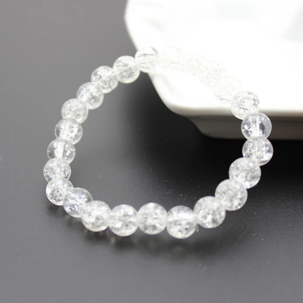 Women's 8mm 10mm Cracked Quartz Crystal Beaded Round Glass Beads Stretch Bracelet Bangle Bracelets Women Girl Charm Wrap Jewelry