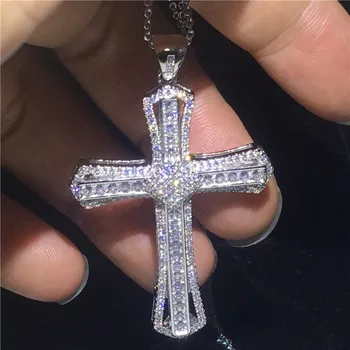 

Hollow Big Long Cross pendant necklace 925 Sterling silver Pave AAAA Cz Party Cross Pendant for women men Anniversary Jewelry