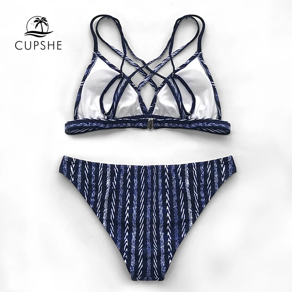 Женский купальник бикини CUPSHE с бретельками Цвета: темно синий и белый