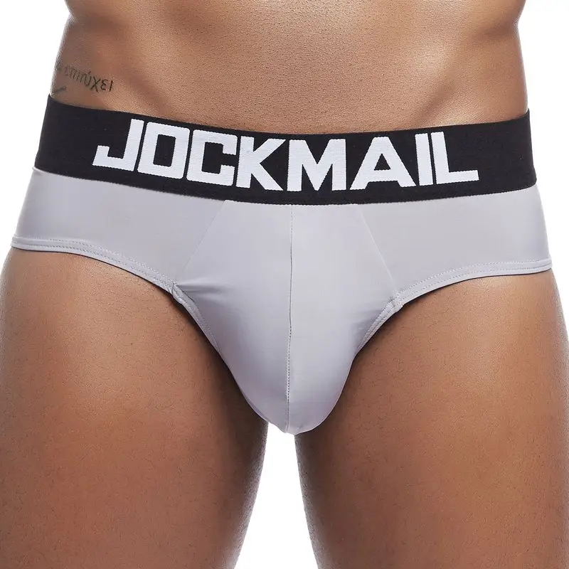 JOCKMAIL mens bikini Gay underwear Sexy mens string bikini briefs cuecas calzoncillos hombre slip panties Nylon ice silk white briefs Briefs