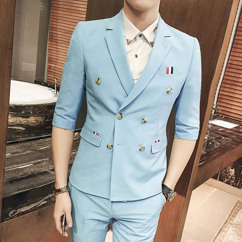 Safari Suit Summer Wedding Men's Suits | Double Half Sleeve Suit with Pant | Casual Blazer (Asian Size) image 3