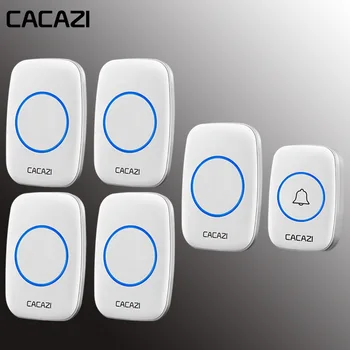 

CACAZI Home Wireless Doorbell Waterproof 1 Battery Button 5 Receivers 60 Chime 5 Volume EU Plug LED Light Cordless Call Bell