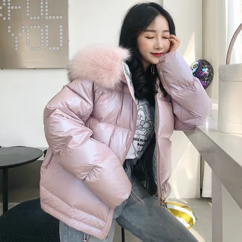 

Women's Down Jacket 2019 Short White Duck Down Jackets for Women Thick Warm Winter Female Coat Natural Fox Fur Collar Hood YQ388