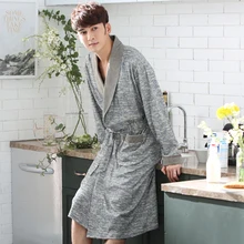 Новейший весенний Настоящий мужской халат геометрический платья с принтом v-образный вырез хлопок трикотажная плотная пижама с длинным рукавом Ночное белье