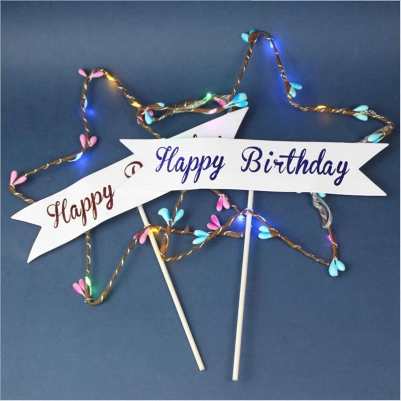 

1Pc Colored Five-Pointed Star Lights Happy Birthday Creative Cake Inserts Paper Star Lamp Cake Decoration Card Party Items