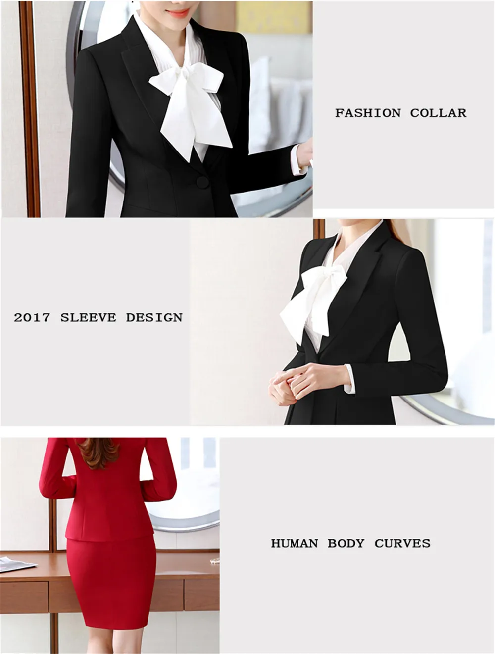 Модные женские формальные костюмы офисные OL Униформа дизайн с длинным рукавом пиджак и юбка Костюмы рабочая одежда 2 шт наборы размера плюс
