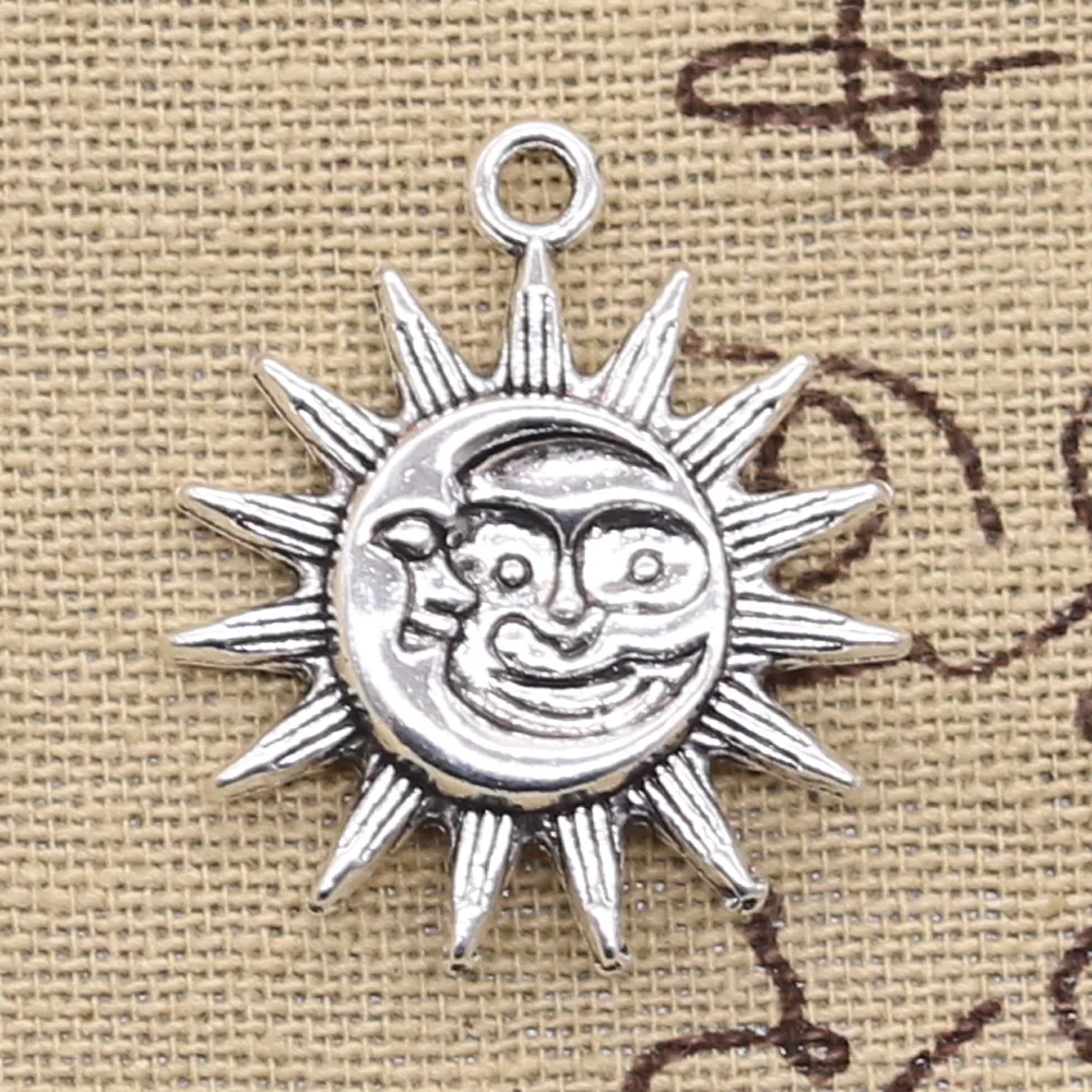 4 шт. Подвески двойными бортами Sun Moon 28x25 мм Античная решений Подвеска fit Винтаж