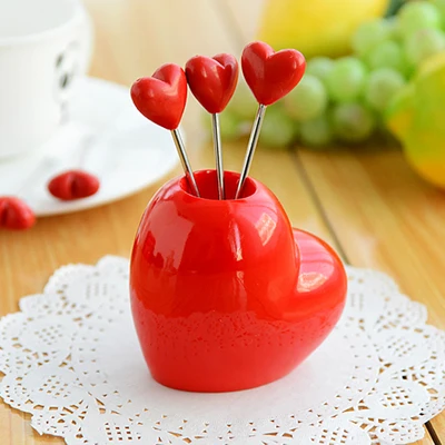 

2016 New Heart Design Fruit Picks Forks Salad Fork Cake Tester Stainless Steel Desert Snack Pick Dinner Table Decor Taste Tools
