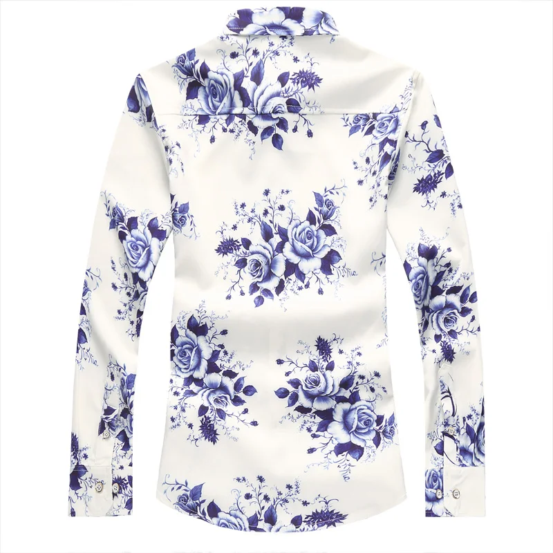 2018 Autumn New Fashion Chemise Homme Chinese Style Long Sleeve Floral Shirt Men Slim Fit Mens Casual Dress Shirts Plus Size 7XL