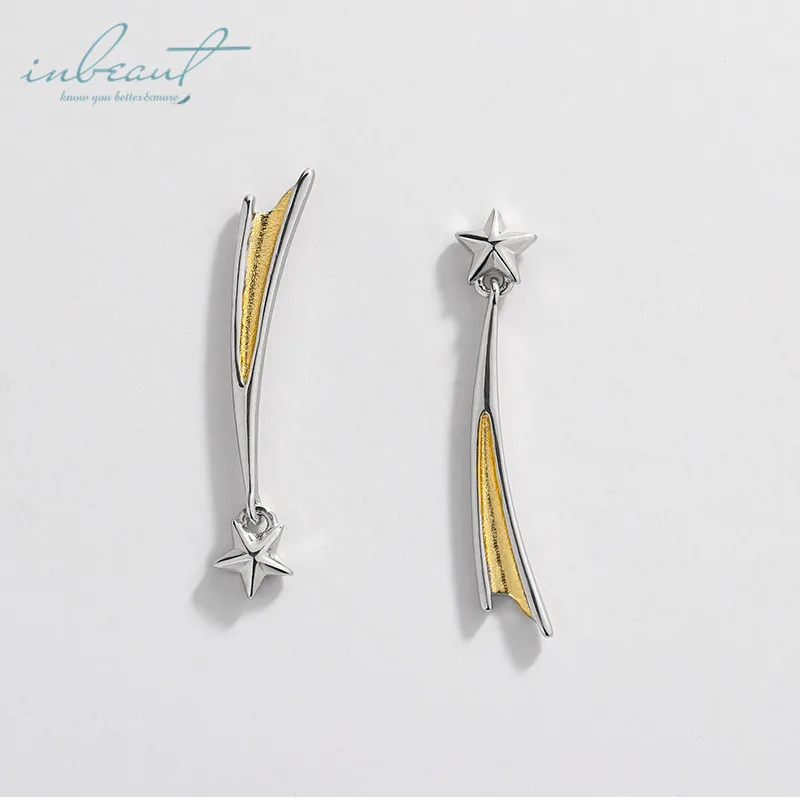 

inbeaut Silver Meteor Shower Stud Earrings 925 Gold Literary Artistic Star Wedding Earrings for Women Korean Jewelry Teen Girls
