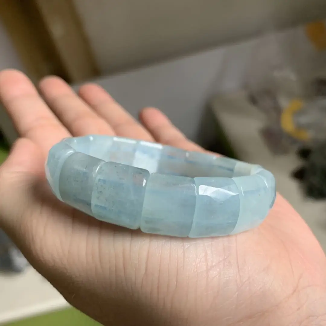 Аквамарин драгоценный камень браслет натуральный Аквамариновый камень бусины браслет для женщин для подарка оптом - Цвет камня: Синий